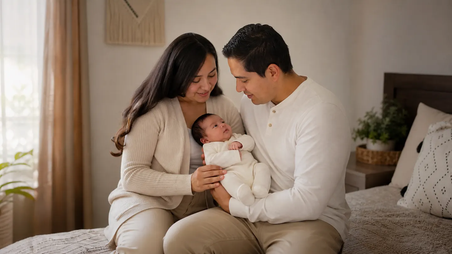 Familia con su bebé recién nacido antes del tamiz de cadera en Ciudad de México